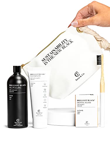 Terra & Co. Dental Care Kit - Brightens Smile, Vegan Ingredients, Bamboo Charcoal Floss - 3pcs