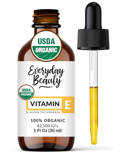 Organic Vitamin E Oil - Hydrates Skin & Nails, USDA Certified, Vegan - 1 Fl Oz, 42,500 IU