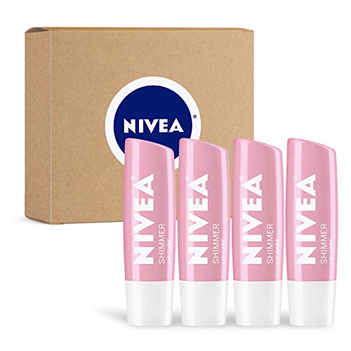NIVEA Shimmer Lip Balm - All-Day Moisture with Shea Butter & Jojoba Oil - 4 Pack, 0.17 Oz Each
