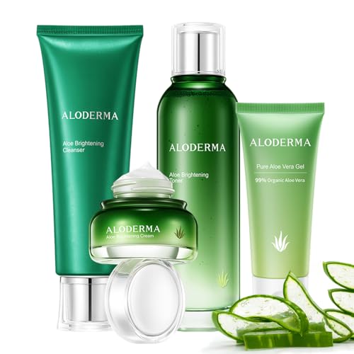 Aloderma Aloe Brightening Skin Care Set - Diminishes Dark Spots & Fine Lines - 5 Pieces