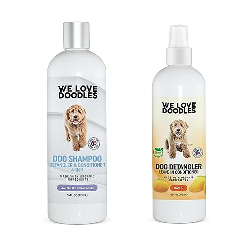 We Love Doodles 4-in-1 Lavender Dog Shampoo & Conditioner - Natural Grooming Spray, USA Made