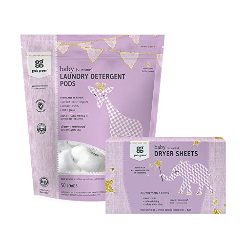 Grab Green Laundry Detergent Pods & Dryer Sheets - Stain Removal, Plant-Based - 50 Pods, 80 Sheets