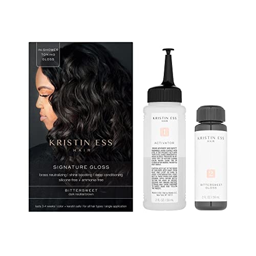 Kristin Ess Hair Gloss - Boosts Shine & Vibrancy, Brass Neutralizing - Dark Neutral Brown