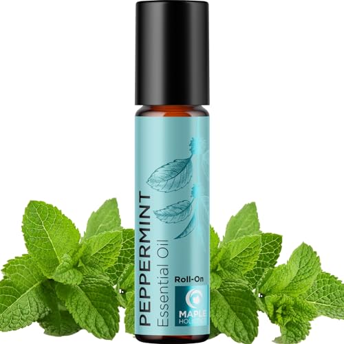 Maple Holistics Peppermint Essential Oil Roll On - Energizing Focus, Infused with Coconut Oil - 10ml
