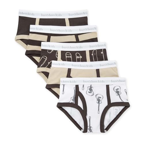 Burt's Bees Baby Boys' Underwear - Organic Cotton, Tag-Free Comfort, Guitars & Skateboards - 2-3T