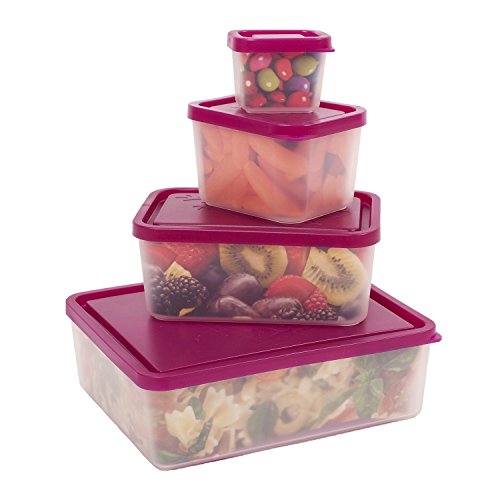 Bentology Raspberry Meal Holder Set - 4 Leak-Proof, Microwave Safe Containers for Meal Prep