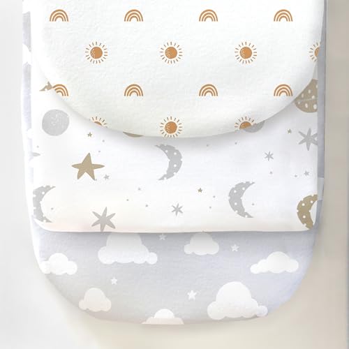 Cambria Baby Organic Cotton Bassinet Sheets - Soft, Durable, Non-Toxic, 3 Pack for Various Shapes