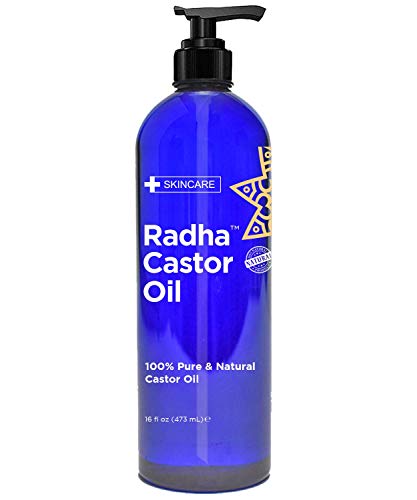 Radha Beauty Castor Oil - Stimulates Hair, Lash & Brow Growth, 100% Pure & Cold Pressed - 16oz
