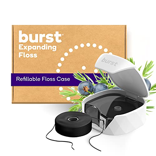 BURST Refillable Dental Floss Dispenser Set - Charcoal Coated, Stain-Removing, 32 Yards