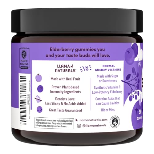 Llama Naturals Elderberry Gummies - Immune Support with Zinc & Vitamin C, Vegan - 90 Count