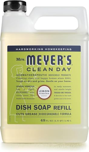 Mrs. Meyer's Liquid Dish Soap Refill - Cuts Grease, Biodegradable, Lemon Verbena - 48 fl. oz