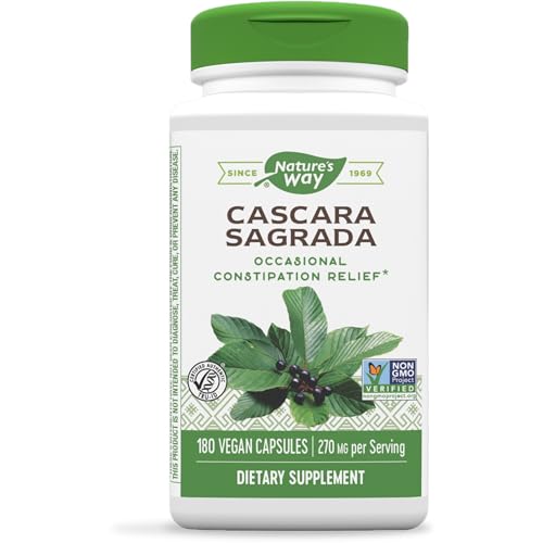 Nature's Way Cascara Sagrada Bark - Occasional Constipation Relief, Vegan, Non-GMO - 180 Capsules