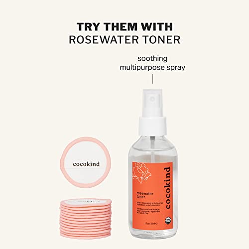 Cocokind Reusable Cotton Rounds - Gentle Makeup Remover, Bamboo & Cotton, 14 Pads with Bag