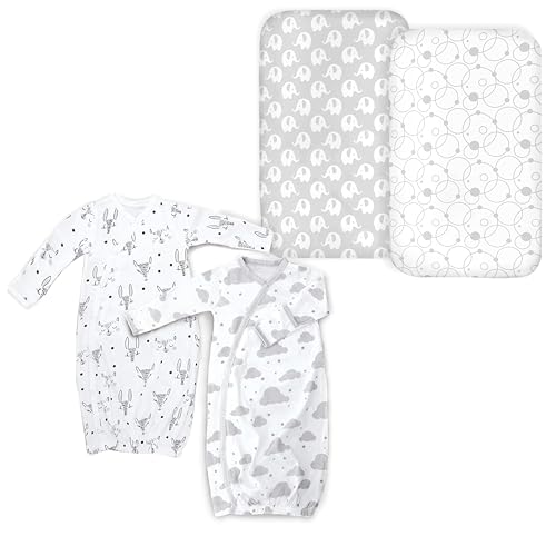 Mika Micky Organic Cotton Baby Gift Set - Ultra Soft Sheets & Gowns, Chemical-Free - 2pk