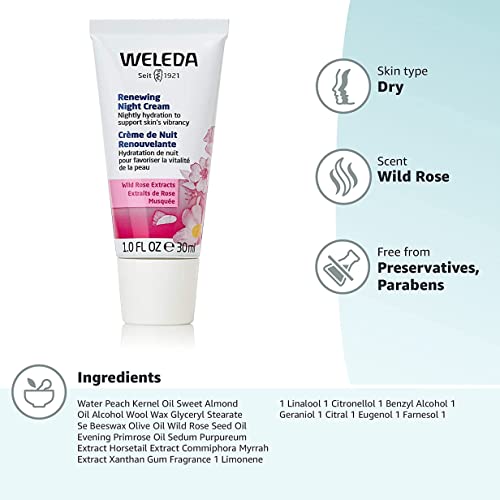 Weleda Night Face Cream - Hydrating Wild Rose & Almond Oils, 1oz Tube for Radiant Skin