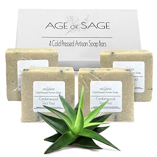Age of Sage Handmade Bar Soap Gift Set - Moisturizing Cedarwood Tea Tree, 100% Organic - 4 Pack
