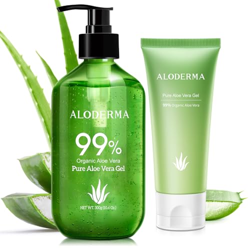 Aloderma Aloe Vera Gel Set - Hydrating Moisturizers, USDA Organic - 300g & 114g