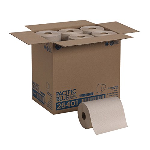 Pacific Blue Basic Paper Towels - Dependable Absorbency, 50% Recycled Fiber - 350ft, 12 Rolls