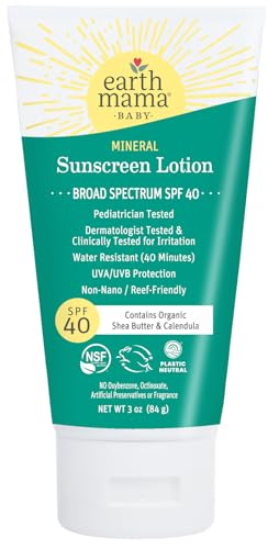 Earth Mama Baby Mineral Sunscreen Lotion SPF 40 - Broad Spectrum UVA/UVB Protection, 3oz