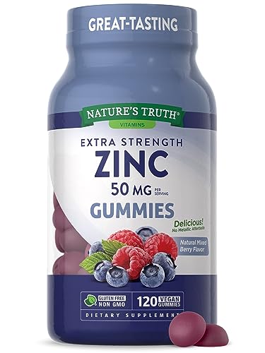 Zinc Gummies | 50mg, 120 Count, Vegan, Non-GMO, Gluten Free, Mixed Berry Flavor