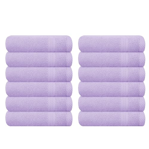 GLAMBURG Ultra Soft Washcloths Set - 12 Durable 100% Cotton, Highly Absorbent - 13x13, Purple