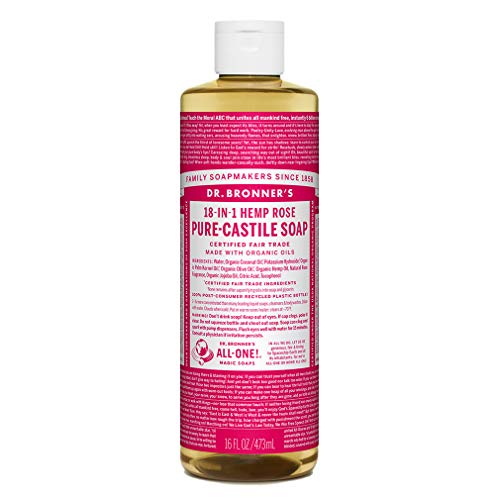 Dr. Bronner's Body Soap - Made with Organic Oils, 18-in-1 Uses, Vegan, Non-GMO - 16oz Rose