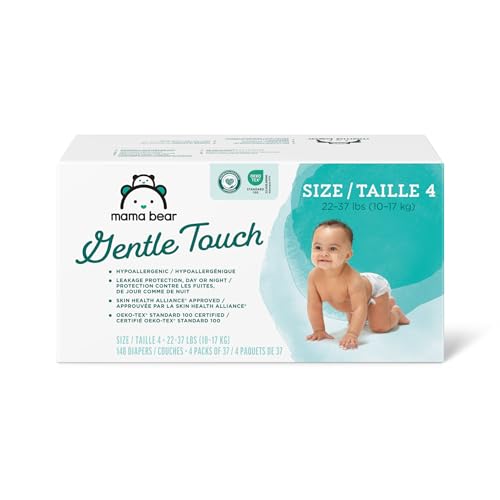 Mama Bear Gentle Touch Diapers - Hypoallergenic, 12-Hour Leakage Protection, Size 4 - 148 Count