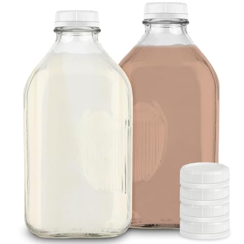 Stock Your Home 64-Oz Glass Milk Jugs - Food Grade, Reusable & Dishwasher Safe - 2 Pack