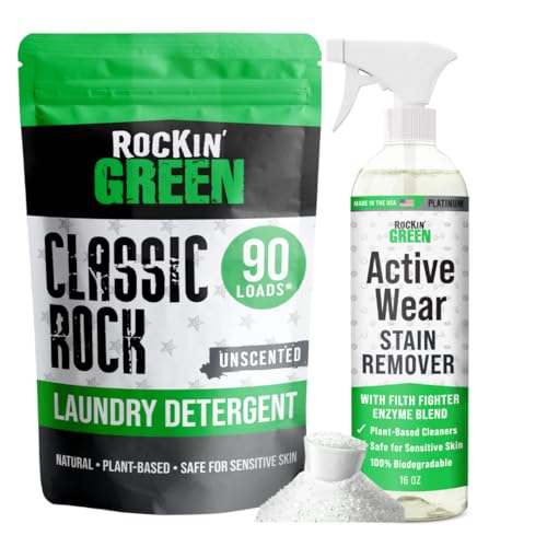 Rockin' Green Laundry Detergent - Tough Stain & Odor Eliminator, Hypoallergenic - 90 Loads