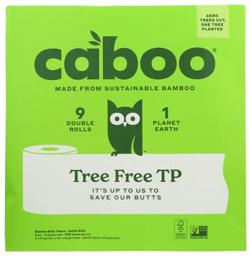 Caboo Bamboo Toilet Paper - 2 Ply, Septic Safe, Soft & Absorbent - 9 Double Rolls, Pack of 6