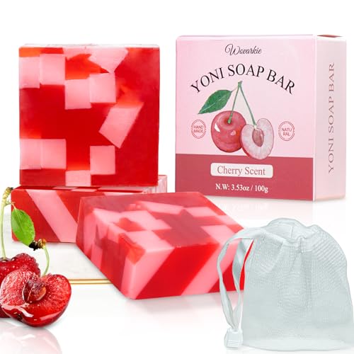 Wovarkie Yoni Soap Bars - PH Balancing Vaginal Cleanser, Natural Ingredients, Cherry Scent - 3 Pack