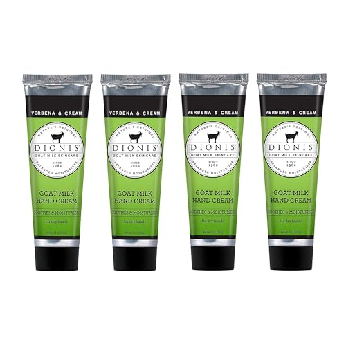 Dionis Goat Milk Hand Cream - Nourishing, Non-Greasy Moisturizer, Verbena & Cream - Set of 4 (1oz)