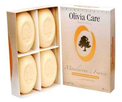 Olivia Care Olive Oil Soap Set - Nourishing, Vegan & Cruelty-Free, Mandarin Scent - 4 Bars