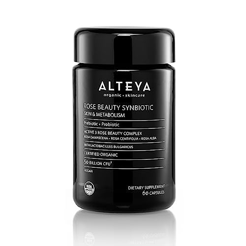 Alteya Organics Probiotic Supplement - Beauty & Metabolism Support with Rose Extracts - 60 Capsules