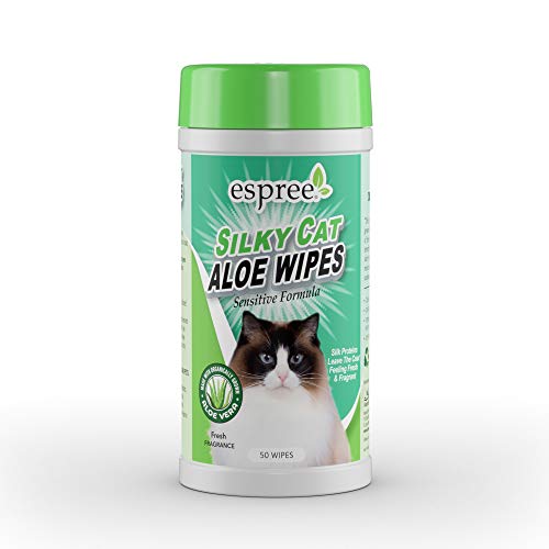 Espree Silky Cat Aloe Wipes - Condition Coat, Safe with Flea Treatments - 50 Count