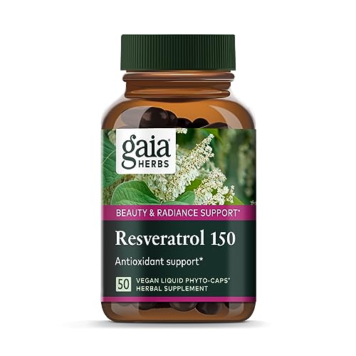 Gaia Herbs Resveratrol 150 - Antioxidant Support for Radiant Skin, Vegan & Gluten-Free - 50 Capsules