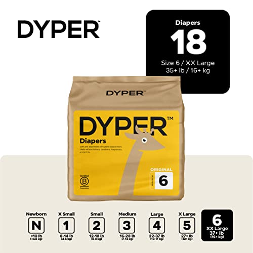 DYPER Size 6 Bamboo Baby Diapers & Travel Wipes - Plant-Based, Hypoallergenic - 18 Diapers, 60 Wipes
