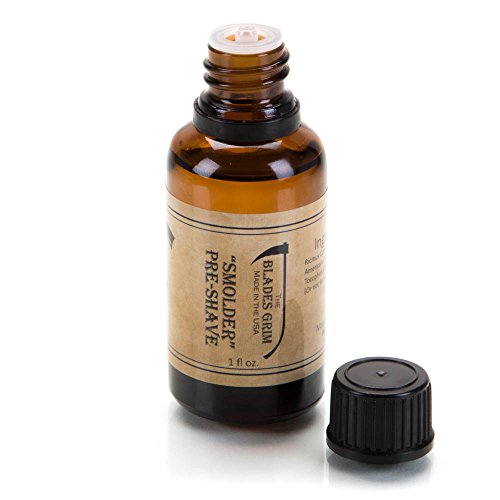 The Blades Grim Pre-Shave Oil - Lifts Hair, Hydrates Skin, All Natural - Smolder, 1oz
