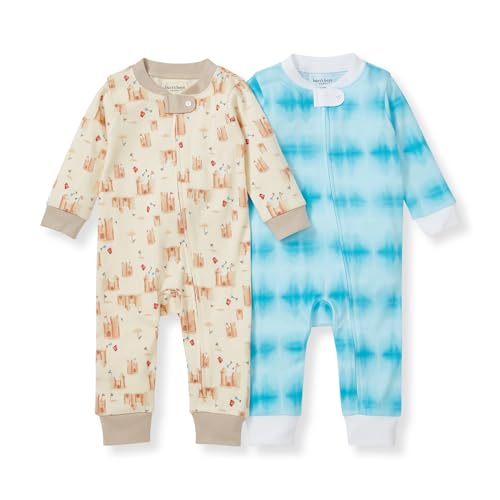 Burt's Bees Baby Boys' Sleep & Play PJs - 100% Organic Cotton, Diagonal Zip, 2-Pack, 3-6 Months