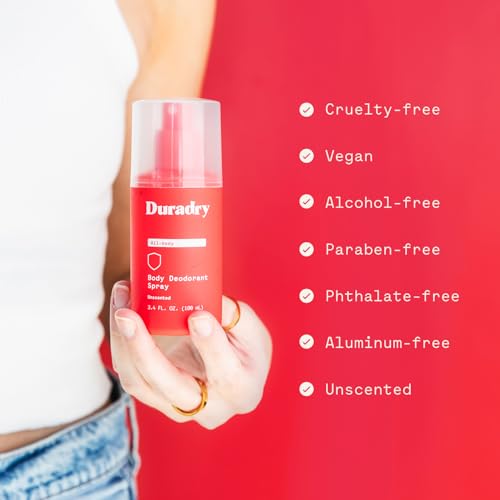 Duradry Body Deodorant Spray - Aluminum-Free Odor Eliminator, Dermatologist Recommended - 3.4 Fl Oz