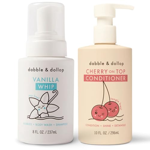 Dabble & Dollop Kids Shampoo & Body Wash - Natural, Vegan, Tear-Free, Vanilla & Cherry - Set of 2