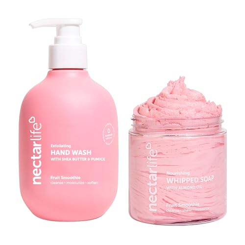 Nectar Life Body Wash & Hand Soap Bundle - Exfoliating, 100% Vegan, Fruit Smoothie Scent - 16oz