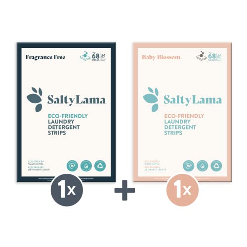 SaltyLama Laundry Detergent Sheets - Gentle on Skin, Fragrance Free, 34 Loads, Travel Ready