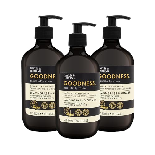 Baylis & Harding Liquid Hand Soap - 98% Organic, Vegan, Essential Oils - 16.9oz/500ml (3-Pack)