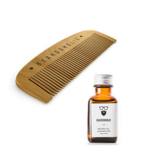 Beardoholic Beard Oil & Comb Set – Boosts Growth, Reduces Itch & Dandruff – 1oz, Pearwood Comb