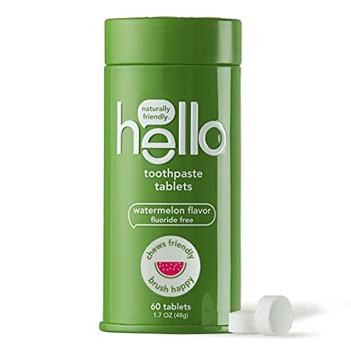 hello Kids Watermelon Toothpaste Tablets - Fluoride-Free, Vegan, Reusable Tin - 60 Count