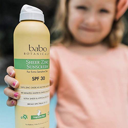 Babo Botanicals Sheer Zinc Sunscreen Spray SPF30 - Gentle, Water Resistant, Fragrance-Free - 6oz