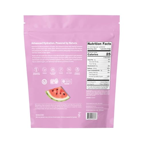 Cure Hydration Powder Packets - Rapid Dehydration Relief, Non-GMO, Vegan - Watermelon, 14 Packets