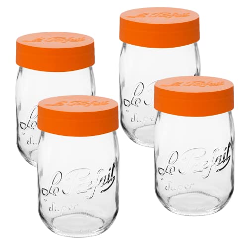 Le Parfait Glass Food Storage Jar - Airtight, Easy-Grip Design, Ideal for Canning - 1L, Pack of 4