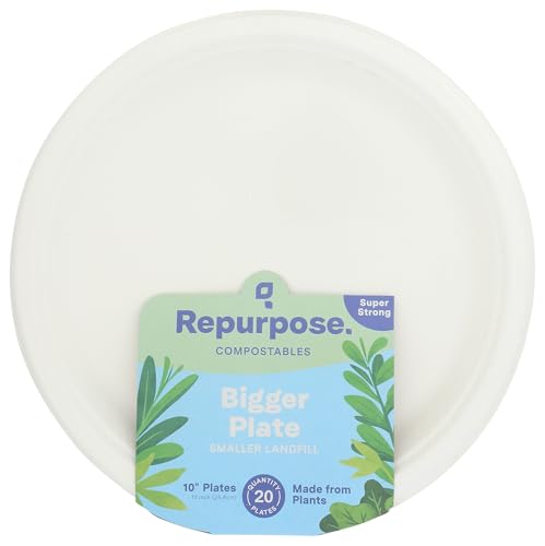Repurpose 10" Plates - Plant-Based, USDA Certified Compostable, Microwave Safe - 20 Count